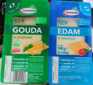 Сир Гауда+Едам Gouda+Edasm нарізаний в пластинах. Вага 500 грам (2*250)